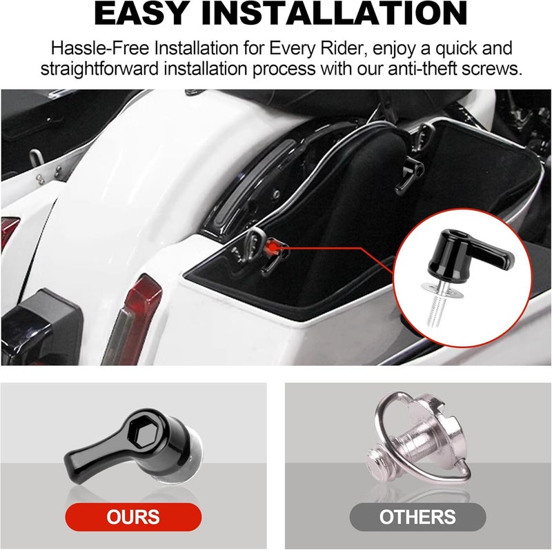 JAGASOL New Saddlebag Locks for Harley Davidson, Heavy Duty Saddle Bag Screw Anti-Theft Mounting Bolts for 1992-Later Touring Street Glide, Electra Glide, Road King, Road Glide, Black - Image 3